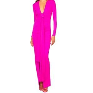 Susana Monaco Womens Small Plunge Neck Ruched Bodycon Maxi Dress Magenta NWT